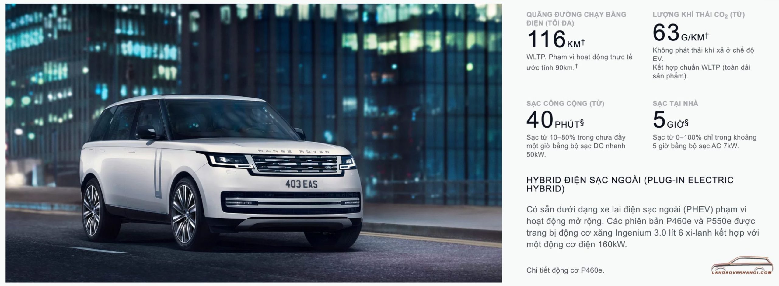 Thông số kỹ thuật động cơ xe lai điện sạc ngoài Range Rover PHEV P460e